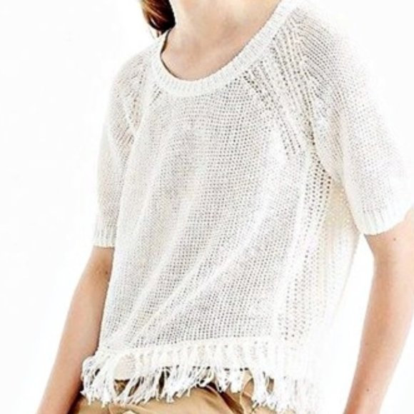 J. Crew Sweaters - JCrew White Linen Fringe Sweater XL